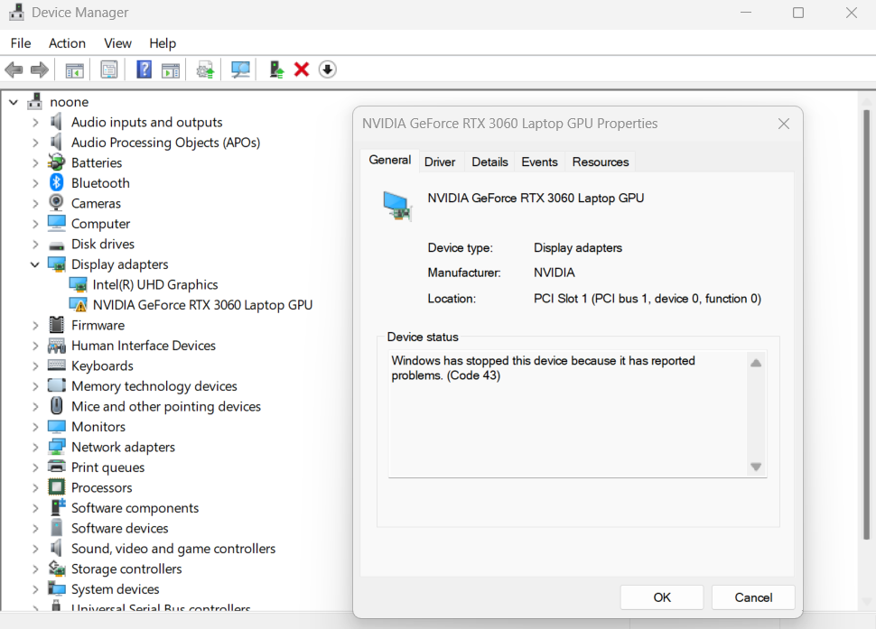Support Request: NVIDIA GeForce RTX 3060 Laptop GPU – Error ... - HP ...