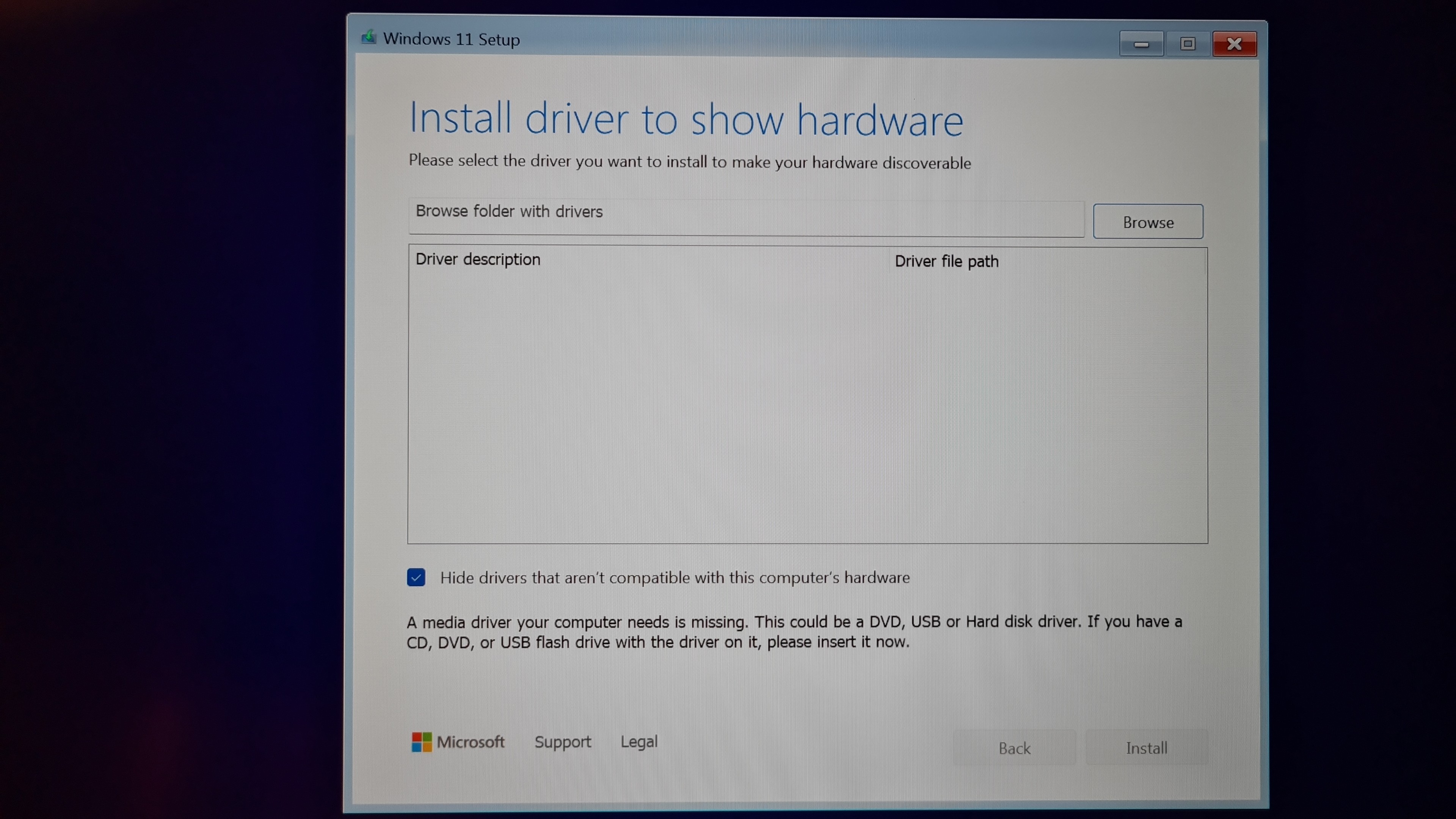 Solved: 'Install driver to show hardware' screen on Windows 11 Setup ...