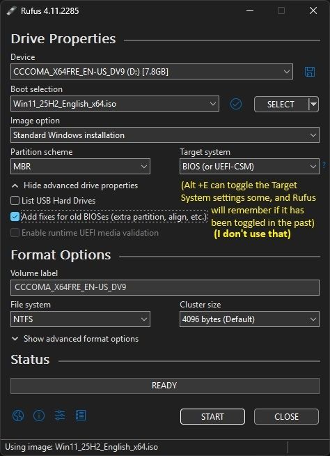 The GPT/UEFI settings are different and for a second thumb drive...