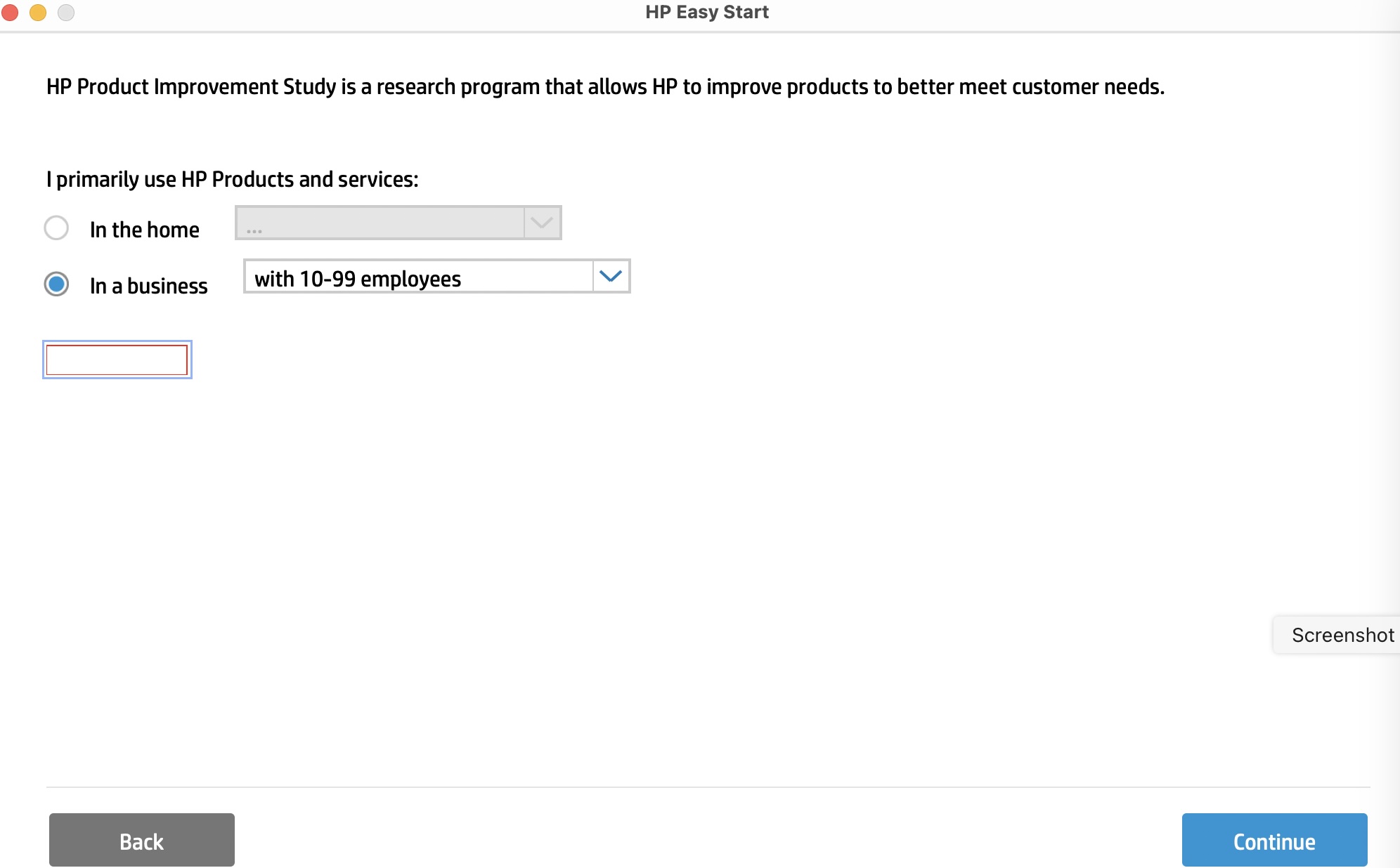 Cannot finish set up because I cannot get past the survey sc... - HP ...
