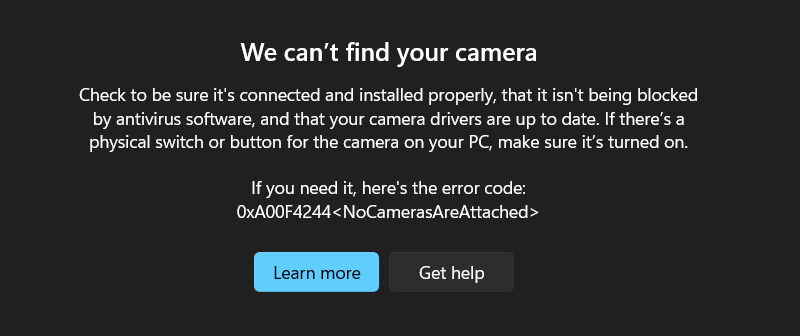 Camera Not Detected (Error 0xA00F4244) - HP ZBook Firefly 14... - HP ...
