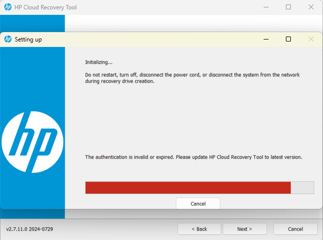 hp cloud recovery tool the authentication is invalid or expi... - HP ...