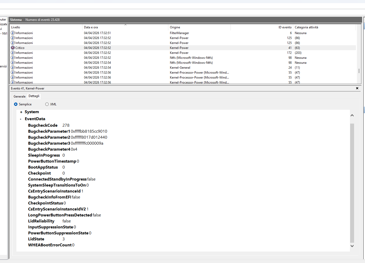 Kernel-Power 41 (Bugcheck 278) - HP Support Community - 9636179