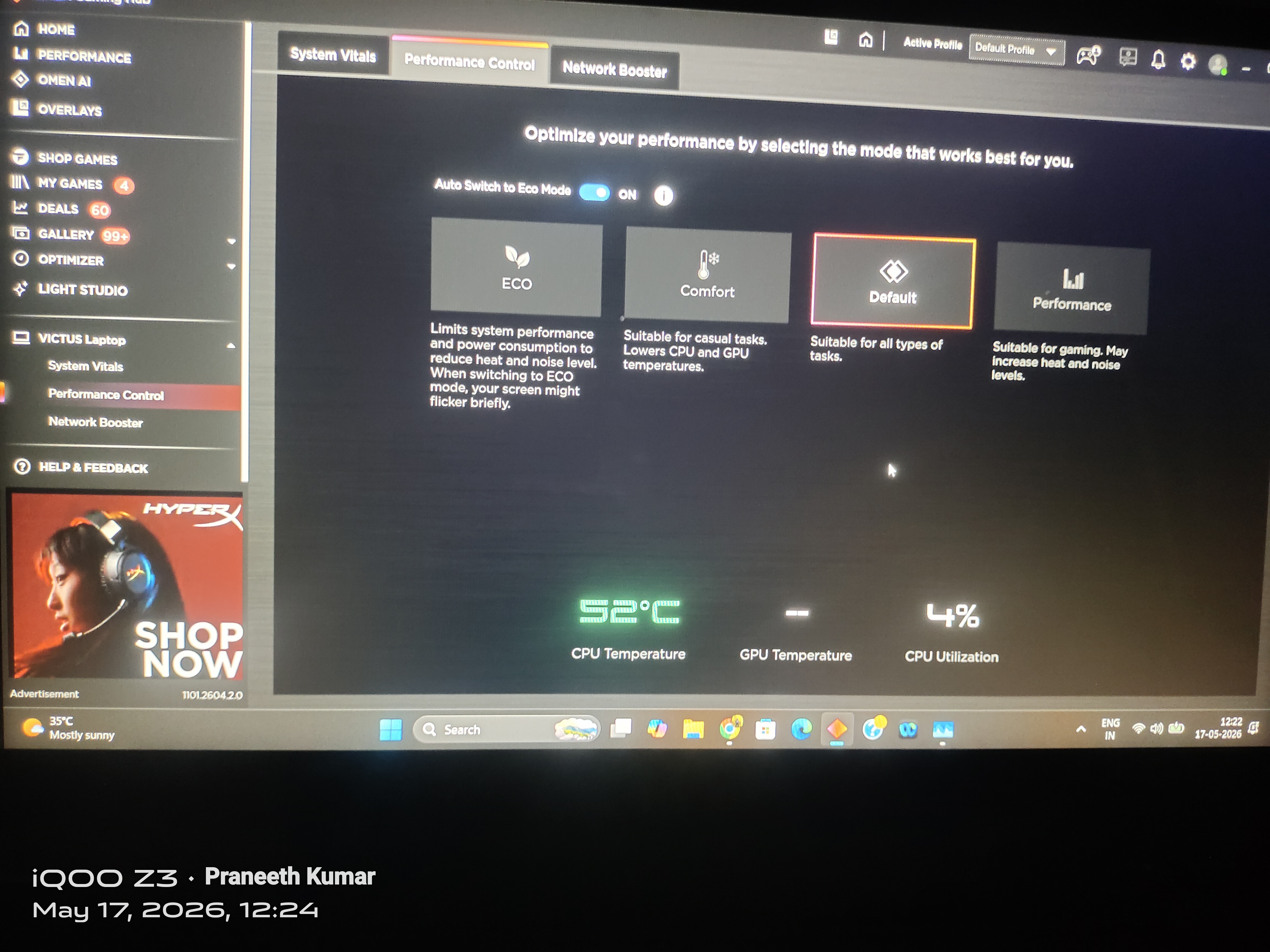In HP Victius HP Omen Hub under performance control I don't ... - HP ...