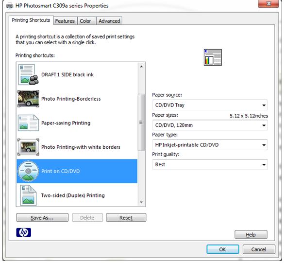Photosmart C309a CD/DVD Printing Software - HP Support Community - 95330