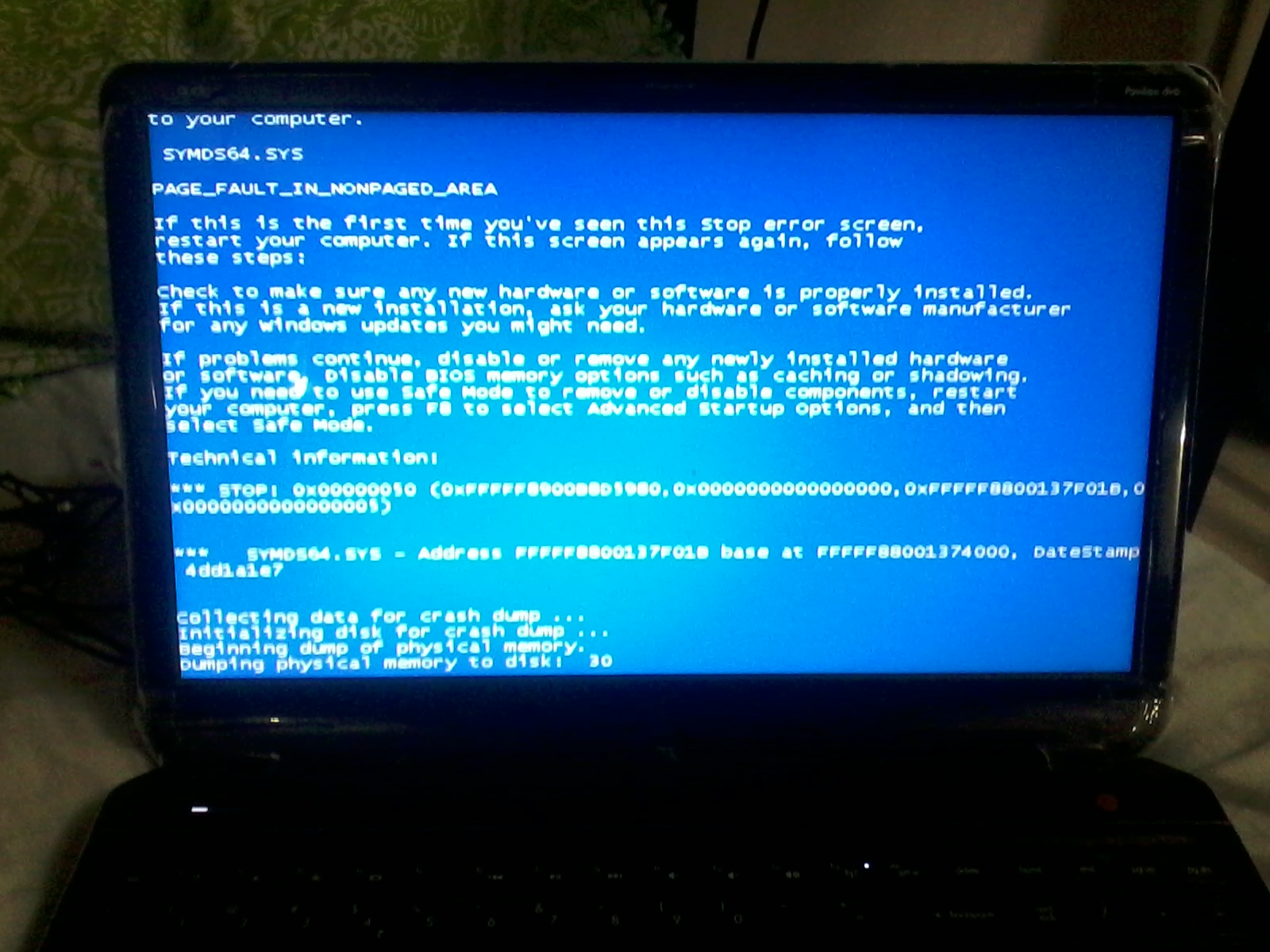 stop error screen windows 7