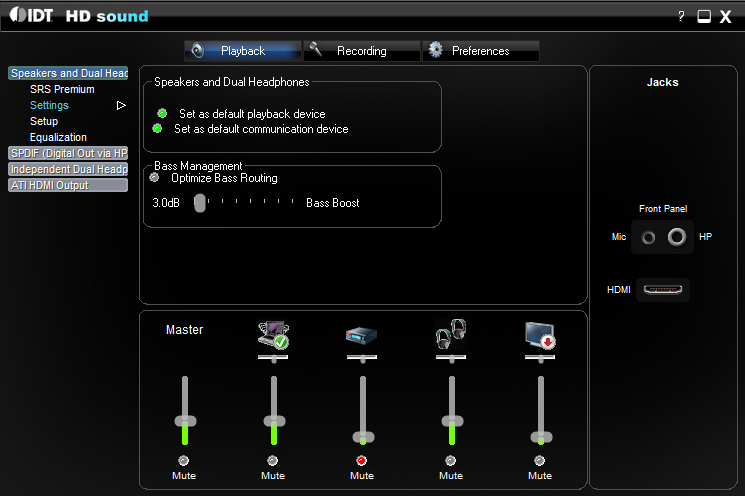 Dts studio sound control panel