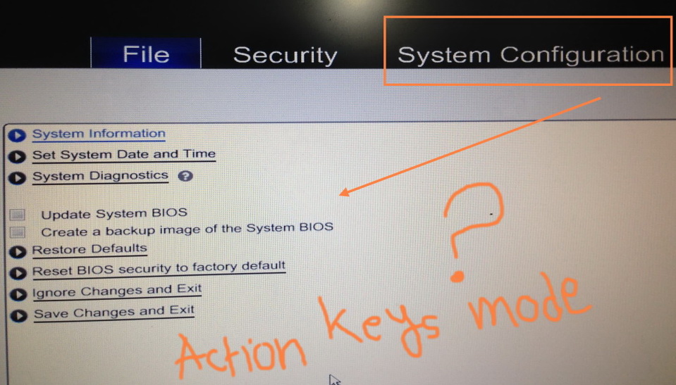 "Action keys mode" are not available in the BIOS of "HP ...