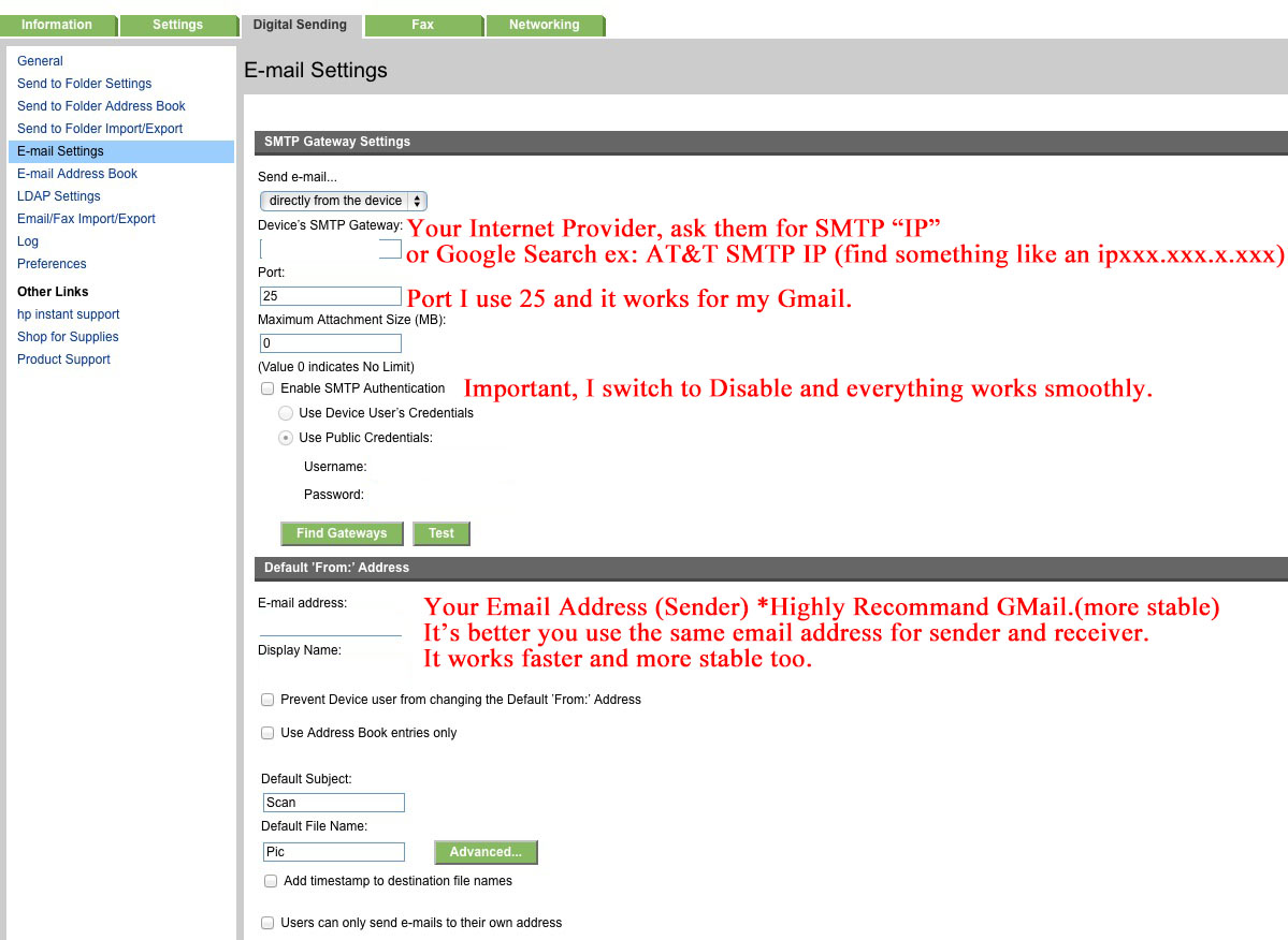 HP Color LaserJet CM3530 MFP / Scan to Email --> Gmail setu... - HP Support  Community - 236883