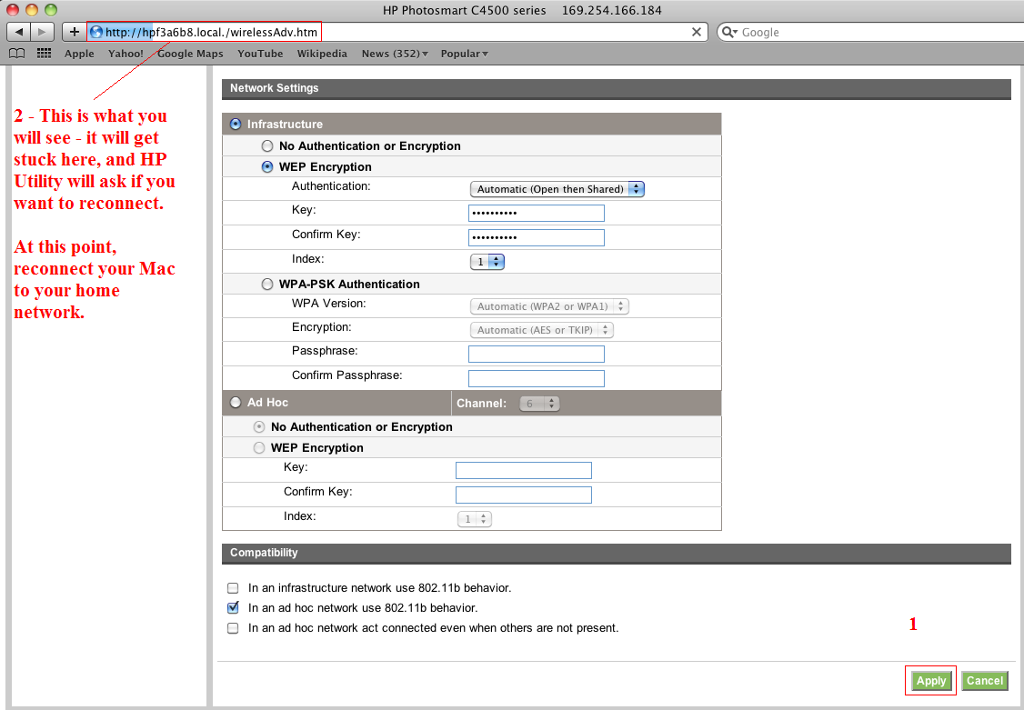 hp photosmart c4580 wireless setup mac