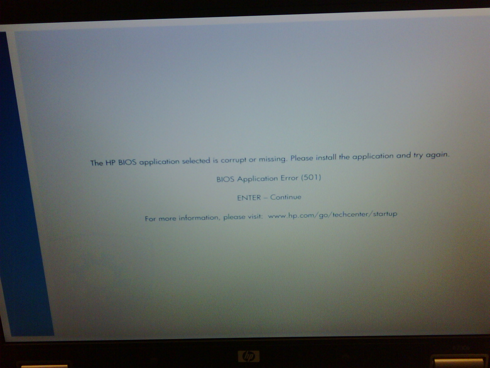 Bios application error 501 hp как исправить