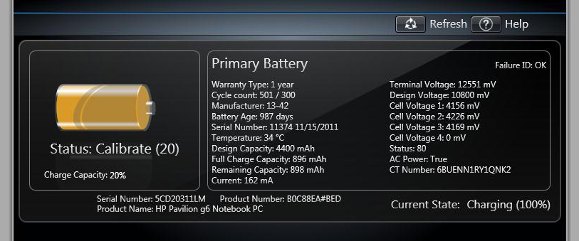 Battery alert. Primary Battery 601. System Battery (601). Primary(Internal) Battery(601).
