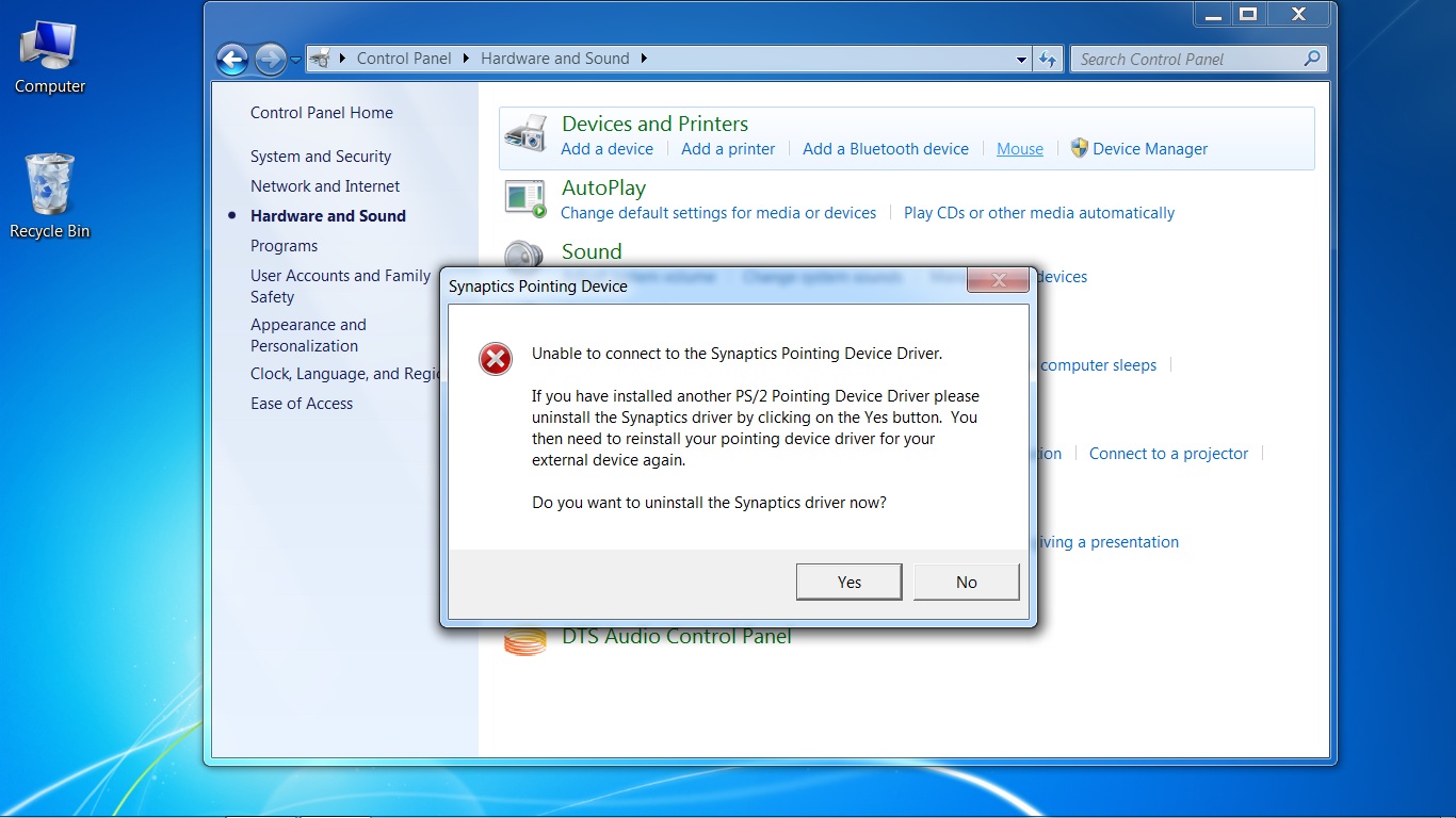 Synaptics Pointing Device Driver On Desktop change comin