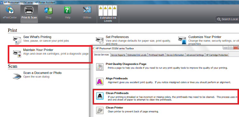 hp printer head cleaning software