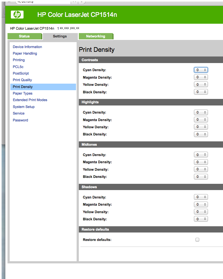 Solved Print density setting? HP laserjet 1514n on OS10.9.4 (maveri